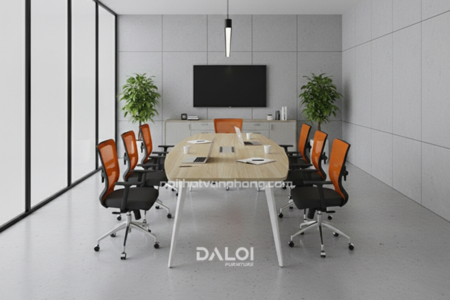Không gian phòng họp với bàn họp chân sắt FMS2412
