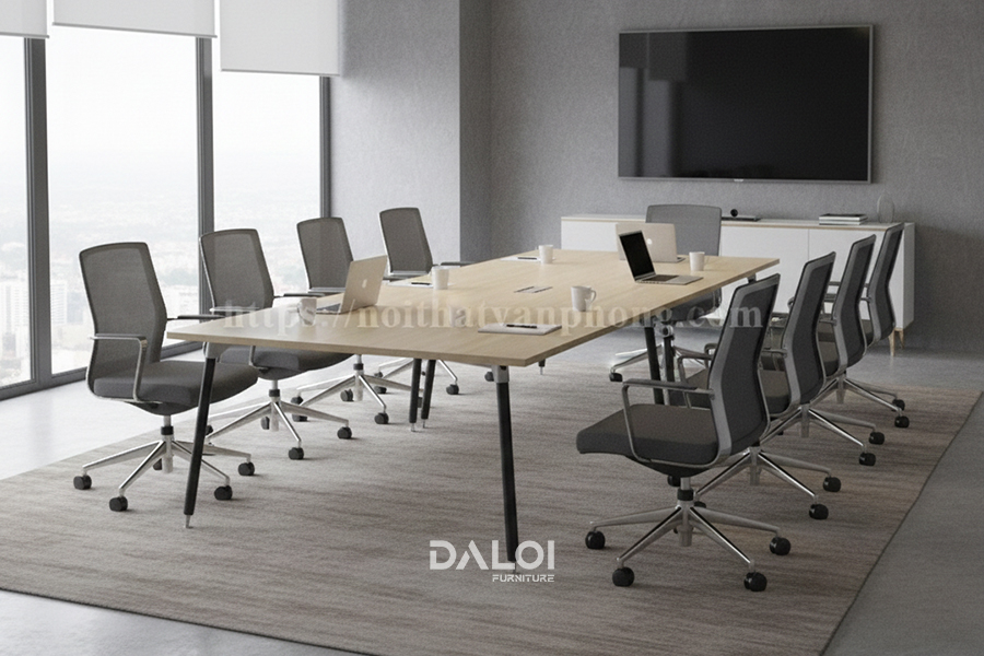 Không gian phòng họp với bàn họp chân sắt FMTS2412-VT