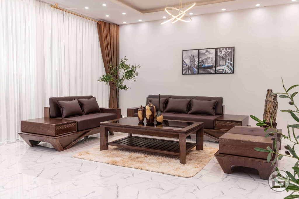 Bàn ghế sofa gỗ sồi Nga đẹp, hiện đại