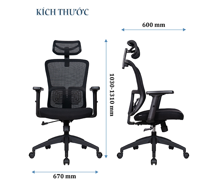 Chi tiết kích thước ghế xoay lưới FMX828