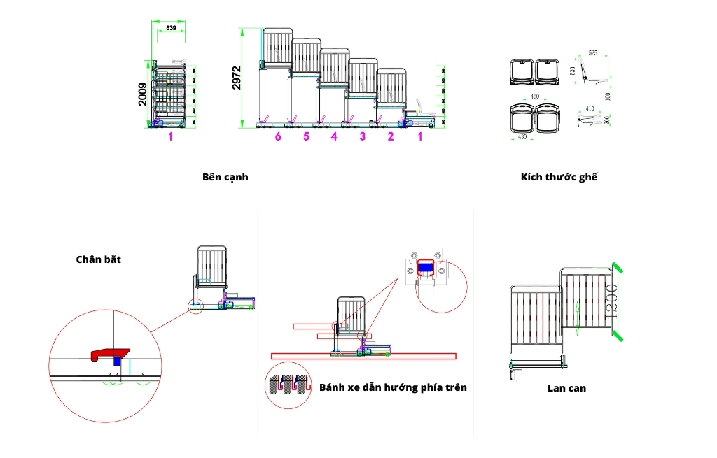 Thiết kế ghế khán đài di động - ghế nhà thi đấu di động