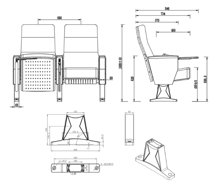 Bản vẽ kĩ thuật ghế hội trường KTL-8891