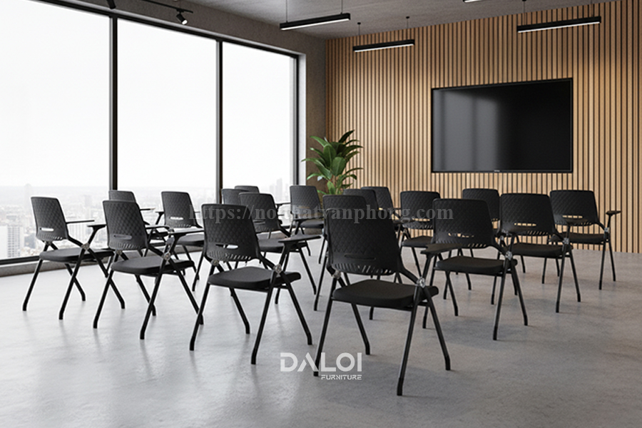 Không gian phòng đào tạo chuyên nghiệp với ghế training có bàn viết FMDT07