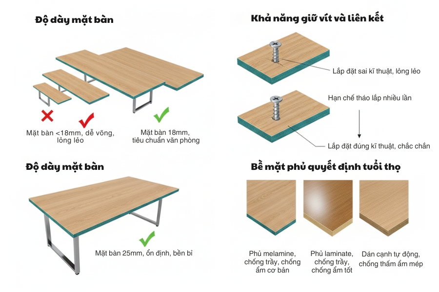 Độ bền của bàn chân sắt mặt gỗ MDF chống ẩm phụ thuộc vào những yếu tố nào?