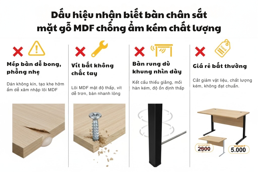 Dấu hiệu nhận biết bàn chân sắt mặt gỗ MDF chống ẩm kém chất lượng