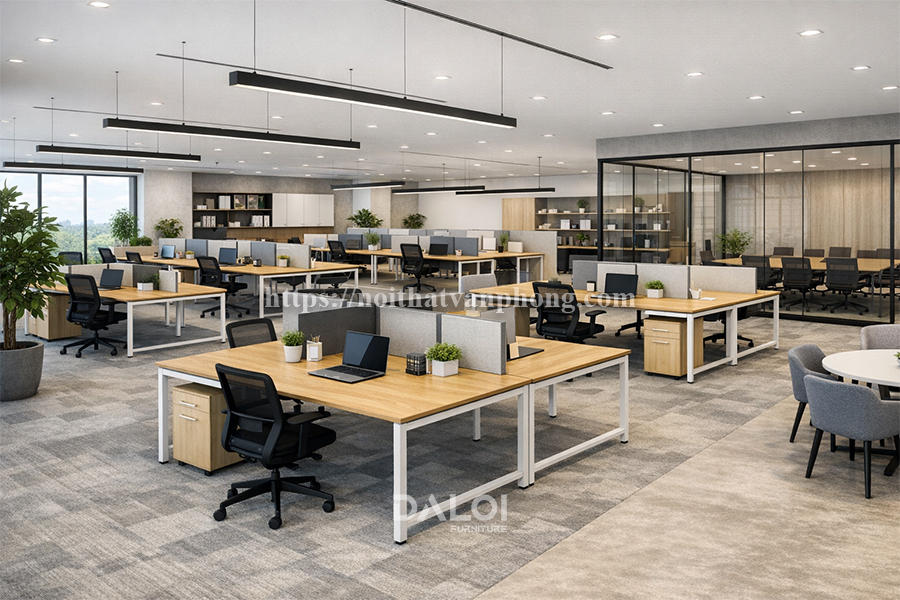 khu vực làm việc chung trong thiết kế nội thất văn phòng 400m2