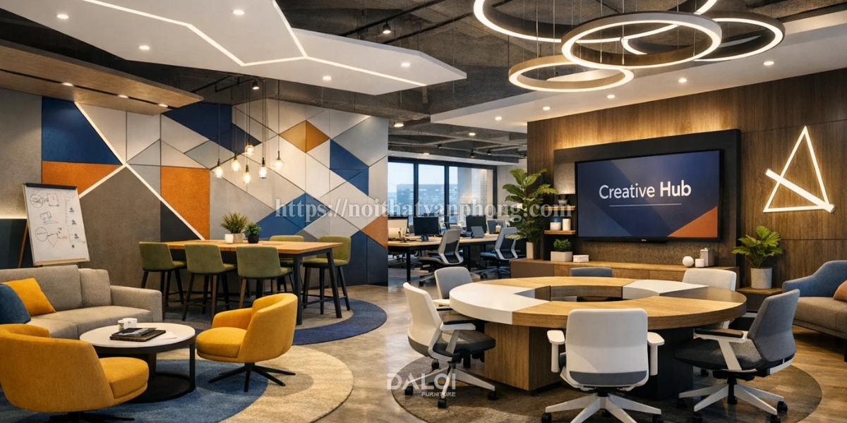 Phong cách thiết kế văn phòng Sáng tạo & Truyền cảm hứng (Creative Hub)