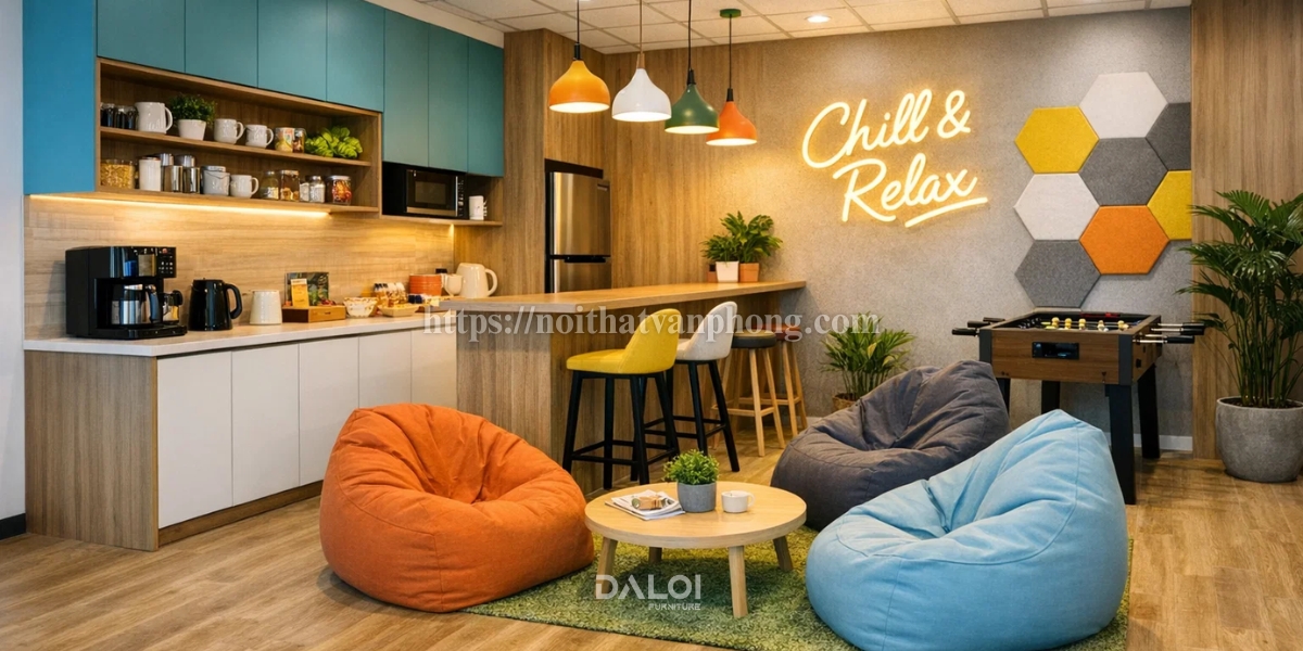 Thiết kế văn phòng khu vực Pantry và giải trí
