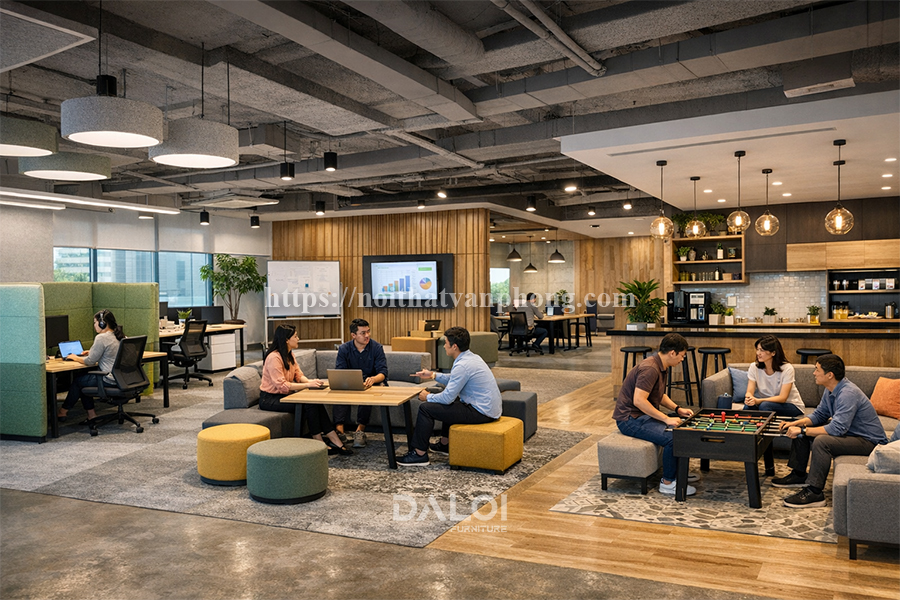 Thiết kế nội thất văn phòng 500m2 phong cách Hybrid