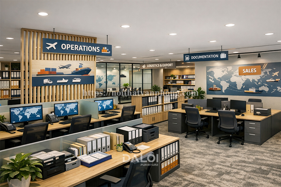 Thiết kế nội thất văn phòng 500m2 cho ngành Logistics và Xuất nhập khẩu