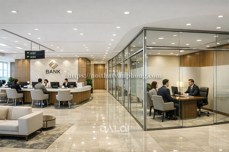 Thiết kế nội thất văn phòng 500m2 cho ngành Ngân hàng