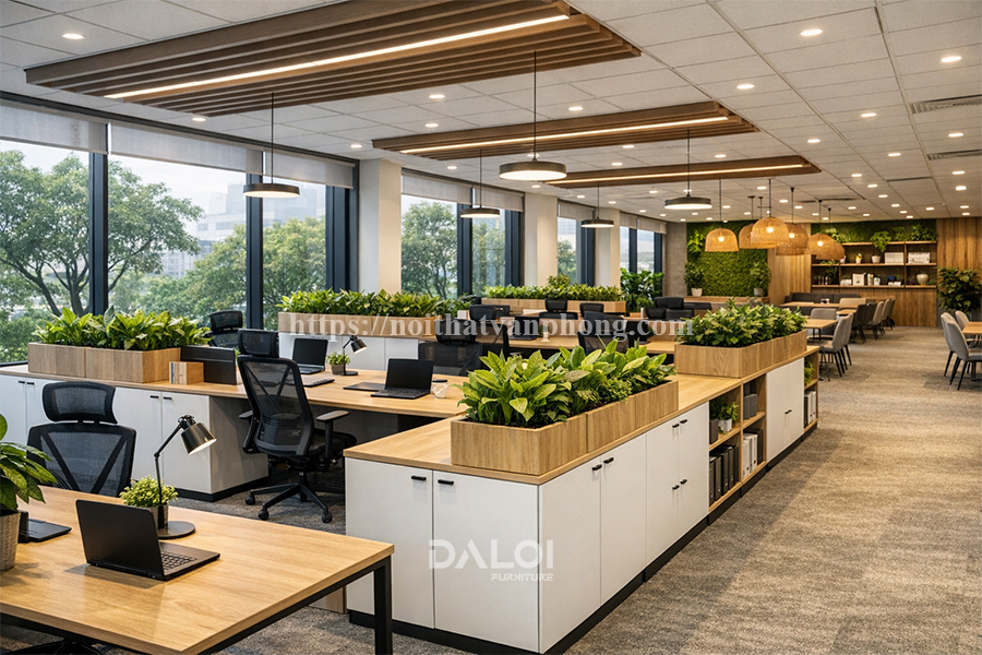 Thiết kế nội thất văn phòng 500m2 phong cách văn phòng xanh