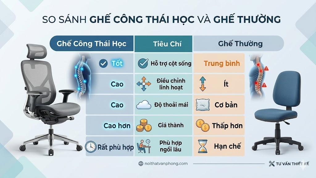 so-sanh-ghe-cong-thai-hoc-va-ghe-thong-thuong