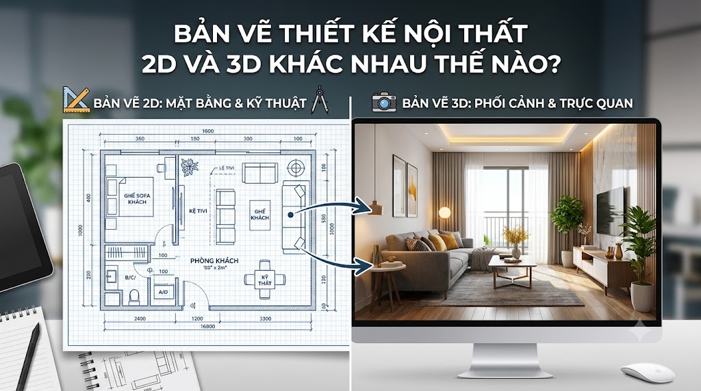 bản vẽ thiết kế 2d và 3d khác nhau thế nào