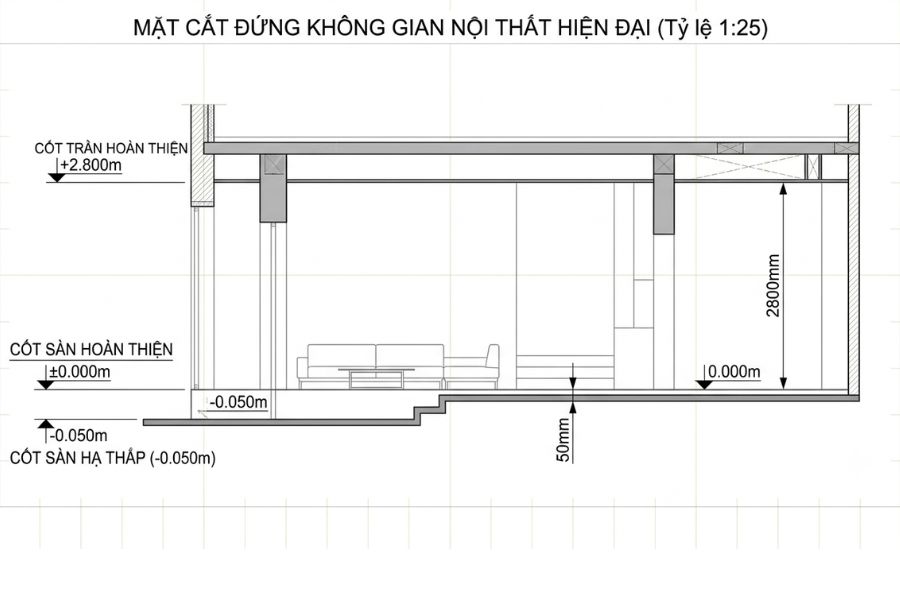 ký hiệu cao độ trên bản vẽ nội thất