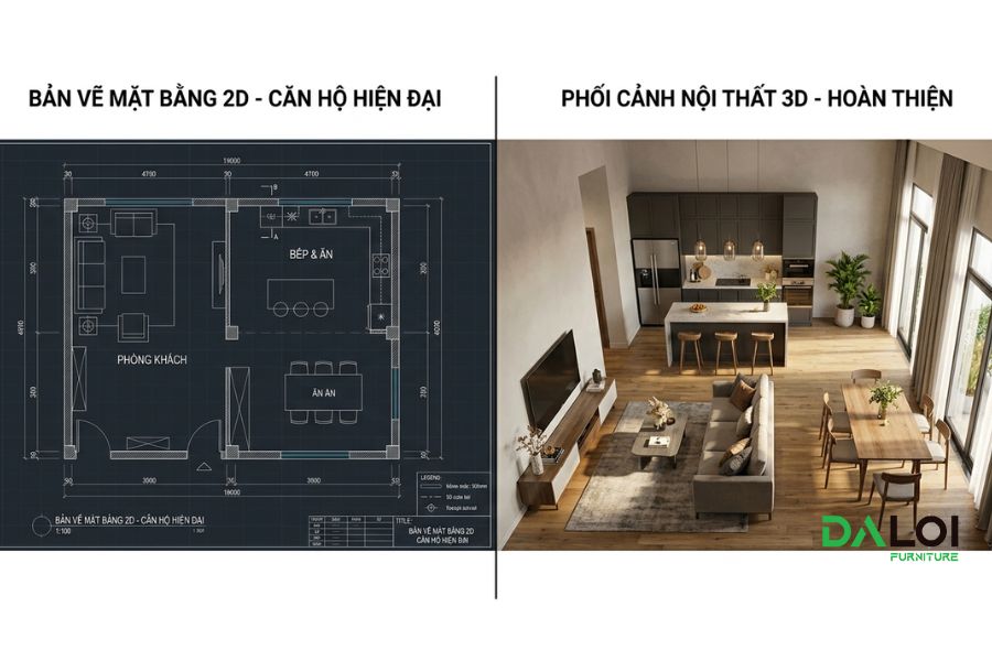 so sánh AutoCAD và phối cảnh 3d