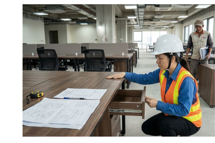 theo dõi tiến độ thi công nội thất văn phòng