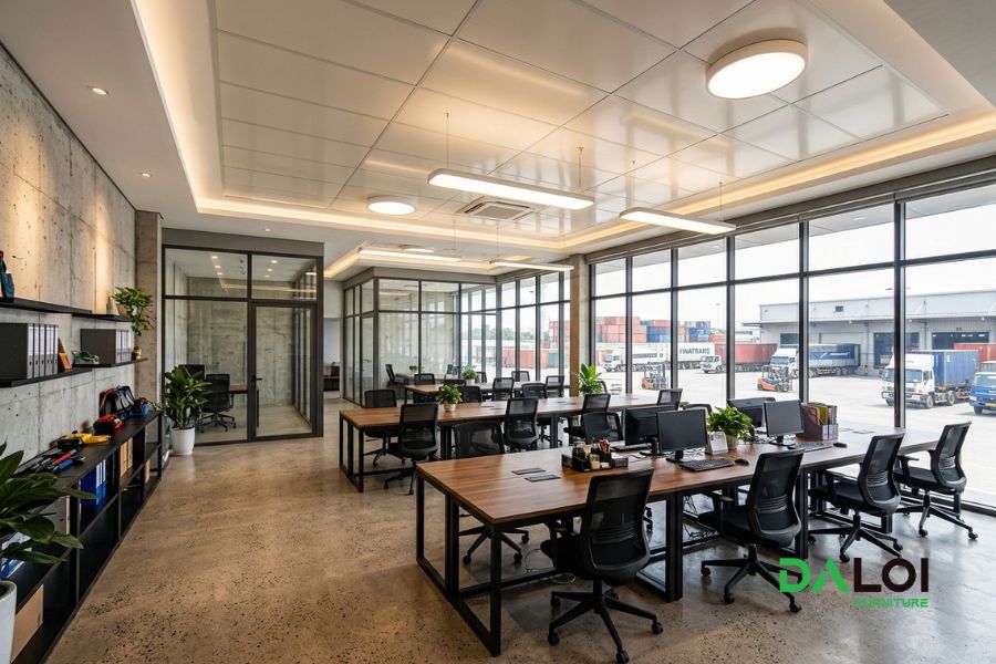 Thiết kế văn phòng logistics phong cách công nghiệp