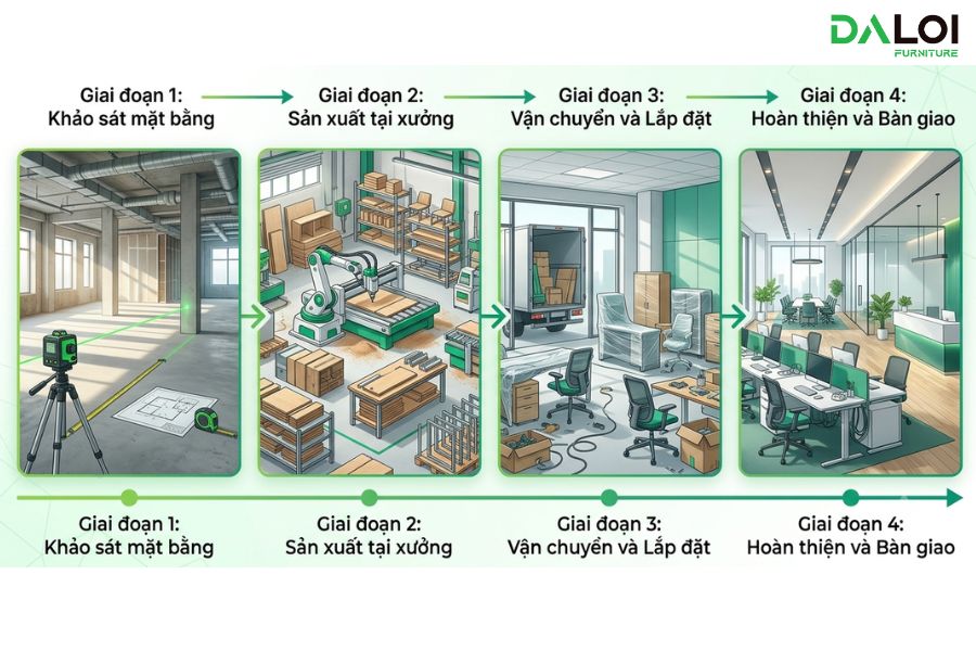 tiến độ thi công nội thất văn phòng