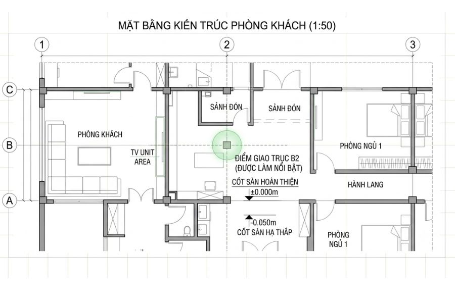 trục định vị bản vẽ nội thất